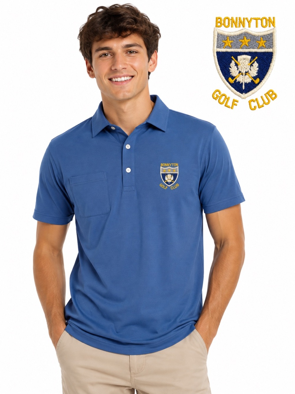Vintage 1950s Bonnyton Golf Club Scotland Blue Collared Golf Shirt